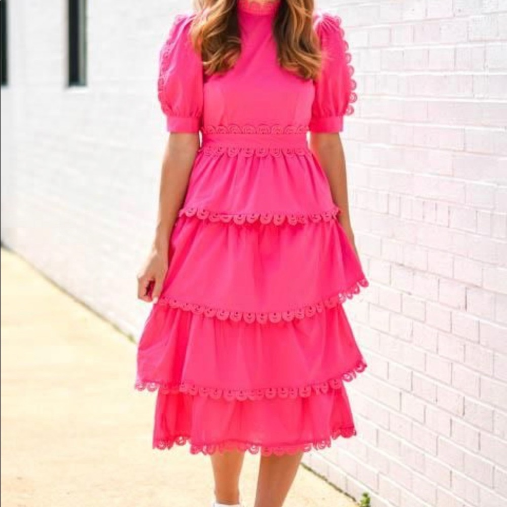 Pink Tiered Midi Dress- NEVER BEEN WORN